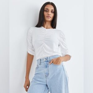 VERONICA BEARD White Ruched 100% Pima Cotton Top Size Medium